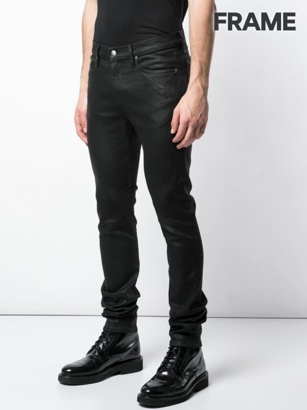 FRAME Men's Denim Black Slim Jeans with Coated Finish - 36 - Picture 8 of 10